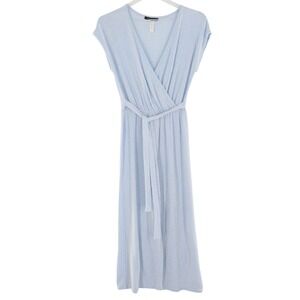 Caution to the Wind Jumpsuit Ribbed Wrap Front Tie Waist Med. Blue White Stripe
